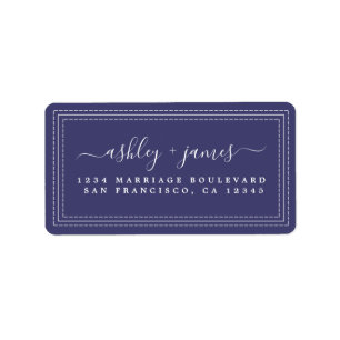 Étiquette Élégant Script Navy Blue Mariage Adresse de retour