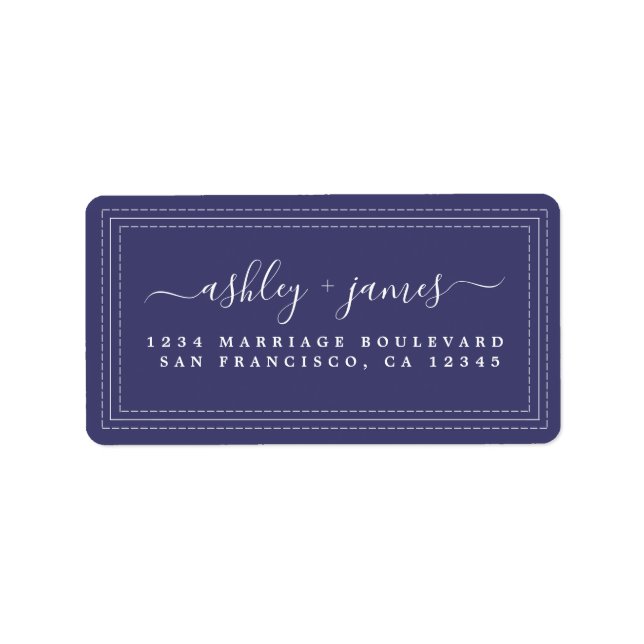 Étiquette Élégant Script Navy Blue Mariage Adresse de retour (Devant)