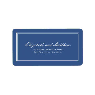 Étiquette Élégant Simple Classic Blue Mariage Adresse de r