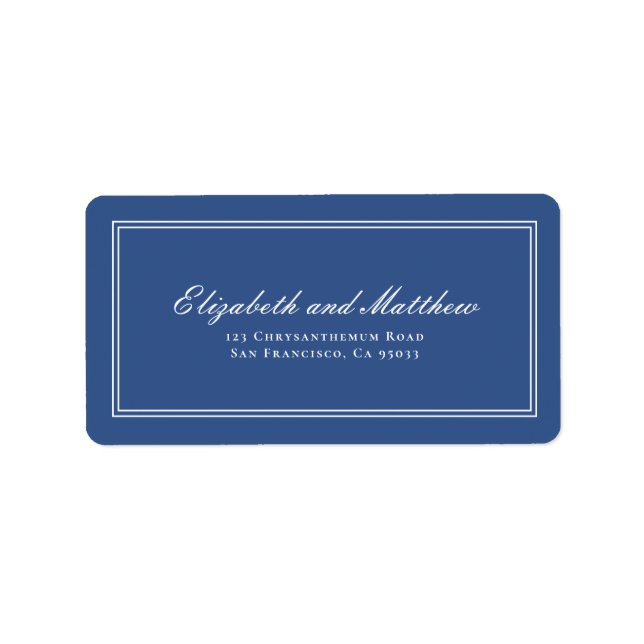 Étiquette Élégant Simple Classic Blue Mariage Adresse de ret (Devant)