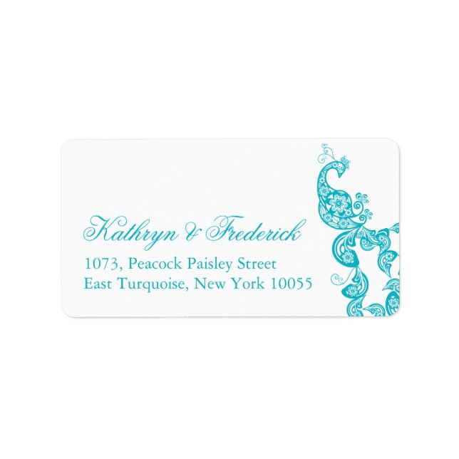 Étiquette Elégant Turquoise Paisley Peacock Mariage Adresse (Devant)