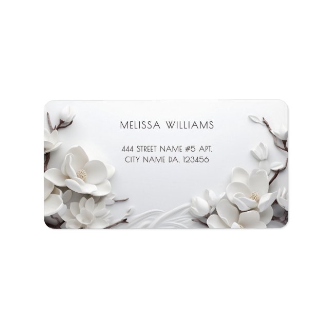 Étiquette Elegant White 3D Magnolia (Devant)