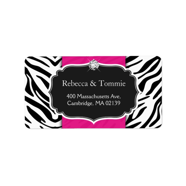 Étiquette Elégant Zebra Print Hot Pink Mariage Baby shower (Devant)