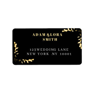 Étiquette Élégante Adresse de Mariage Géométrique Noir et Or