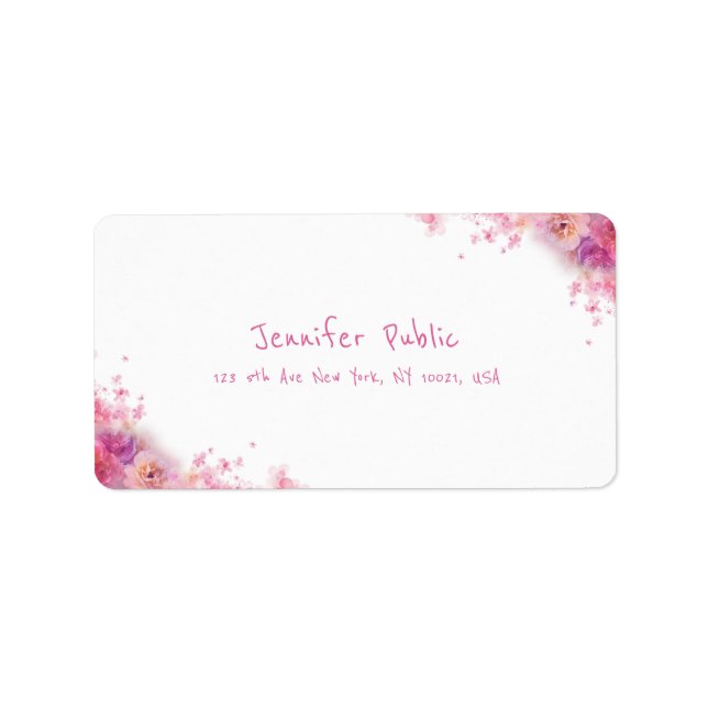 Étiquette Elégante aquarelle Rose Floral Moderne Script à ma (Devant)