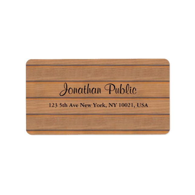Étiquette Élégante écriture manuscrite en bois Nom du script (Devant)