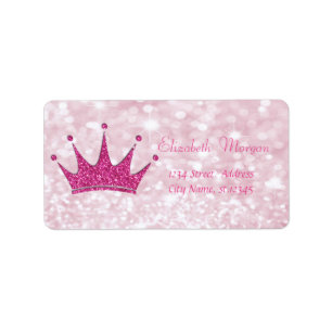 Étiquette Élégante Glitterie rose Fille, Bokeh, Tiara