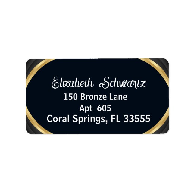Étiquette Elégante Noir et Blanc Or moderne Calligraphie L (Devant)