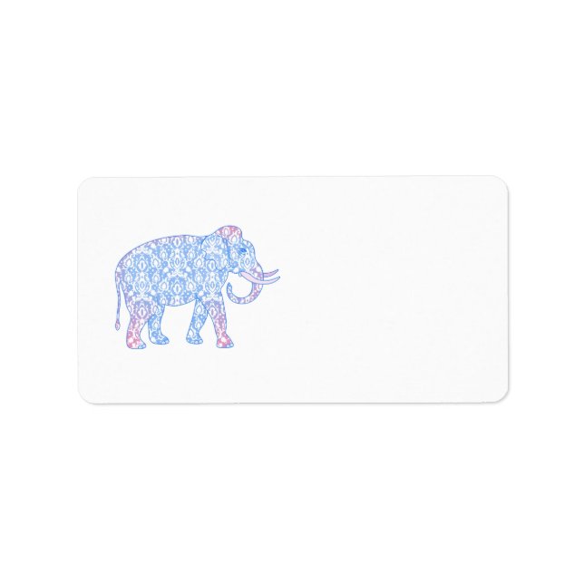 Étiquette Eléphant rose et bleu Damas (Devant)