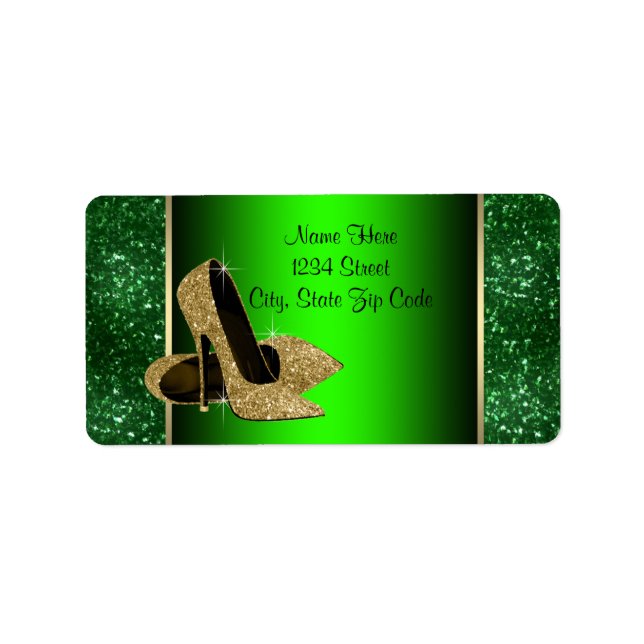 Étiquette Emerald Green et Gold High Heel Chaussure Adresse (Devant)