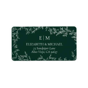 Étiquette Emerald Green Monogram Adresse Mariage