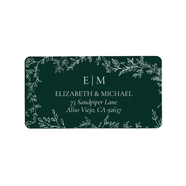 Étiquette Emerald Green Monogram Adresse Mariage (Devant)