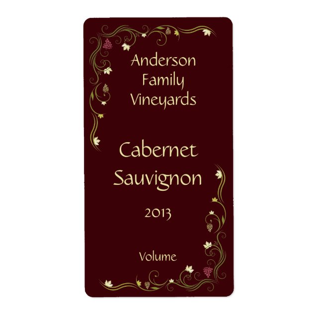 Étiquette en bouteille de vin rouge avec Accent de (Devant)
