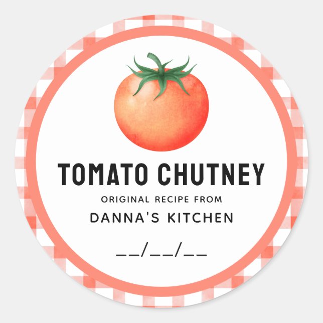 Étiquette en conserve Tomato Chutney avec à damier (Devant)
