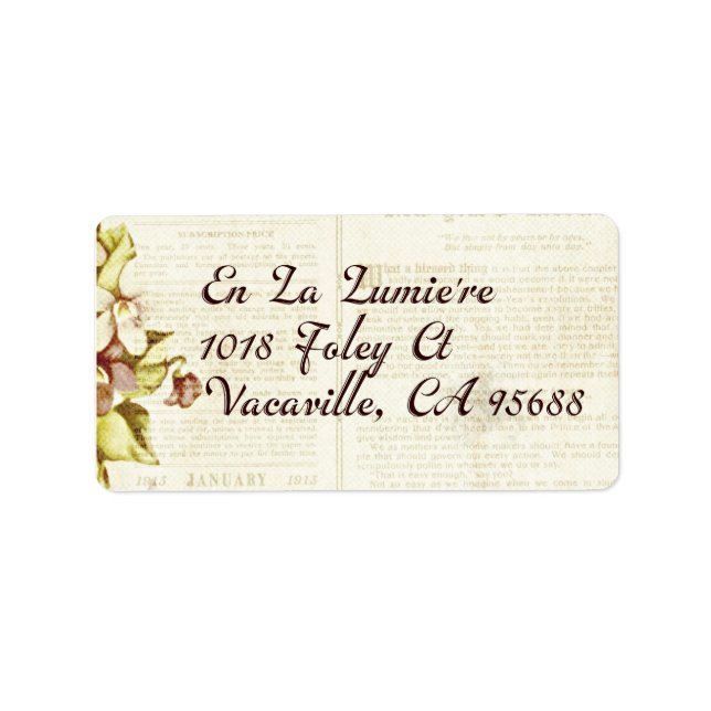 Étiquette En La Lumière Adresse de retour Septembre 2012 (Devant)
