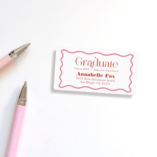 Étiquette Enseignement tendance du cadre rose ondulé Adresse (Créateur téléchargé)