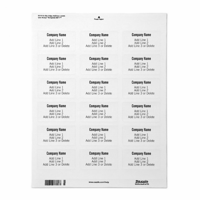 Étiquette Entreprise Noir et Blanc Basique (Feuille entière)
