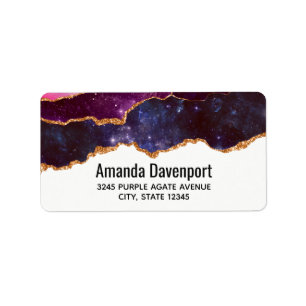 Étiquette Espace bleu et violet et étoiles avec ruban or