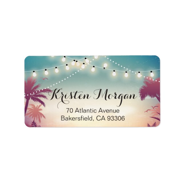Étiquette Été Coucher de soleil Palm Tress String lumières (Devant)