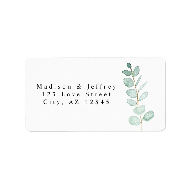 Étiquette Eucalyptus Verdure Minimaliste Adresse Mariage (Devant)