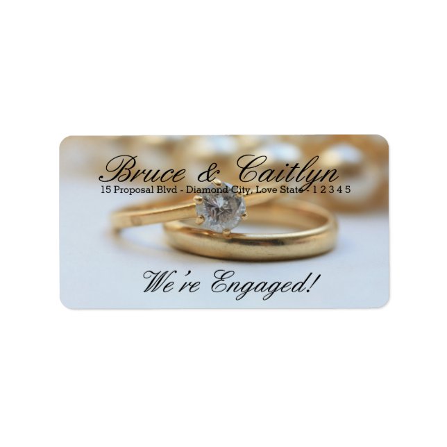 Étiquette Faire-part fiançailles à anneau de diamant (Devant)