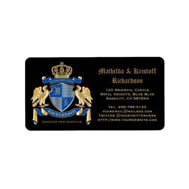 Étiquette Faites votre propre armoiries Emblème d'aigle bleu (Devant)