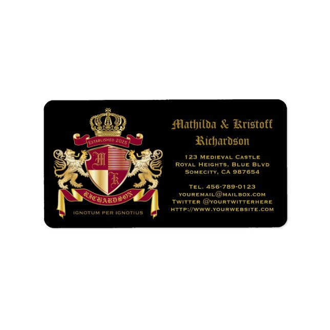 Étiquette Faites votre propre blason d'armoiries d'or rouge (Devant)