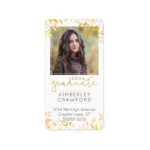 Étiquette Fall Leaves & Gold Graduate Photo Return Adresse