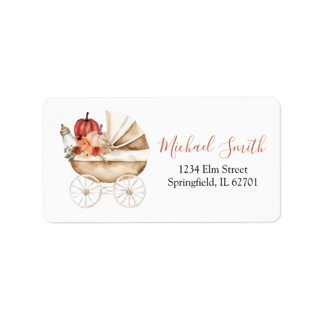 Étiquette Fall Pumpkin Stroller Floral Baby Shower Address (Devant)