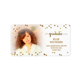 Étiquette Faux Gold Foil Confetti Graduation Photo