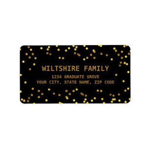 Étiquette Faux Gold Foil Confetti Noir