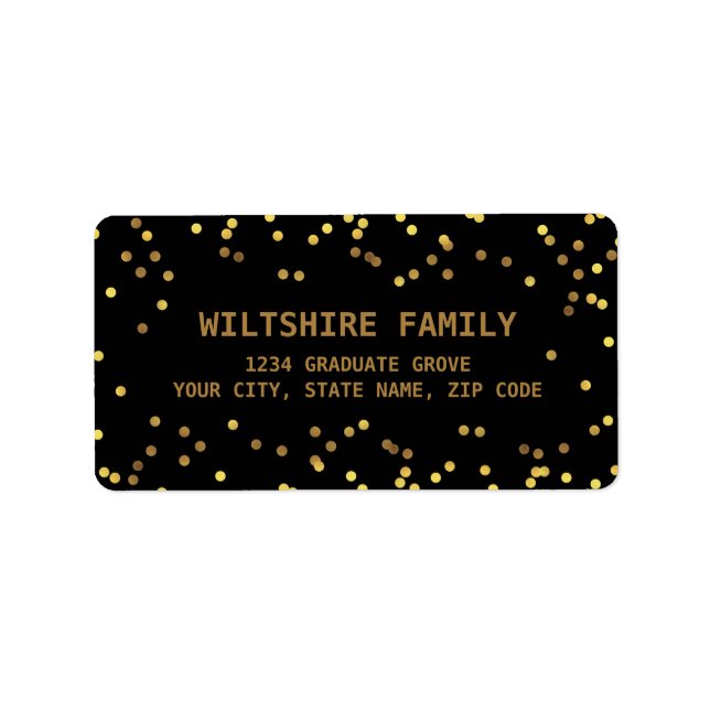 Étiquette Faux Gold Foil Confetti Noir (Devant)