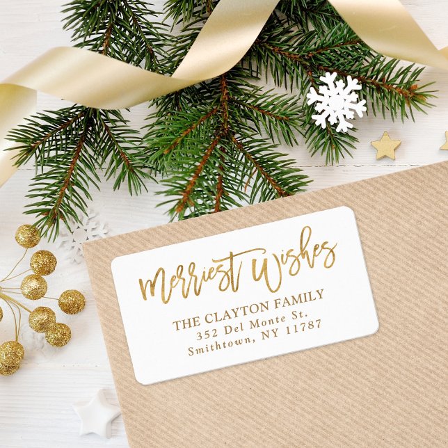 Étiquette Faux Gold Foil Merriest Wings Adresse de retour (Créateur téléchargé)