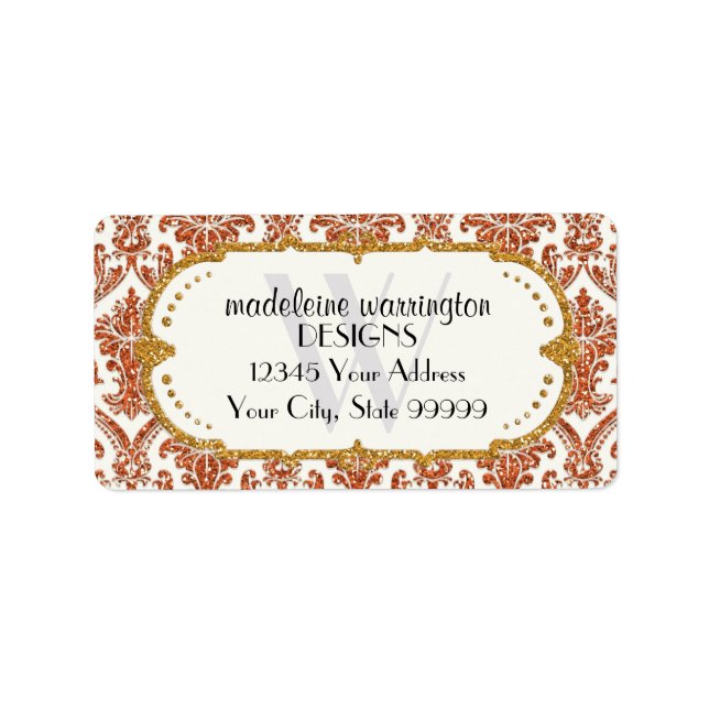 Étiquette Faux Gold Parties scintillant Damask Floral Patal  (Devant)
