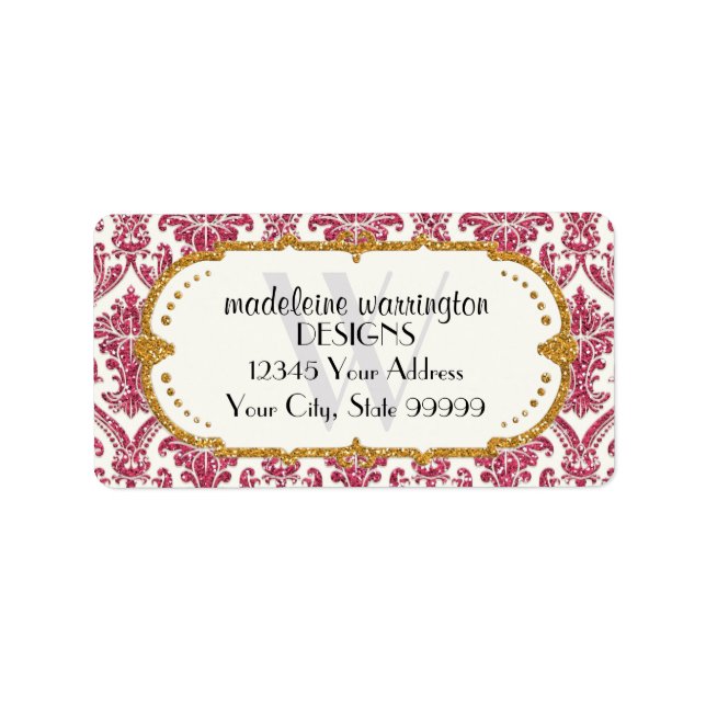 Étiquette Faux Gold Parties scintillant Damask Floral Patal  (Devant)