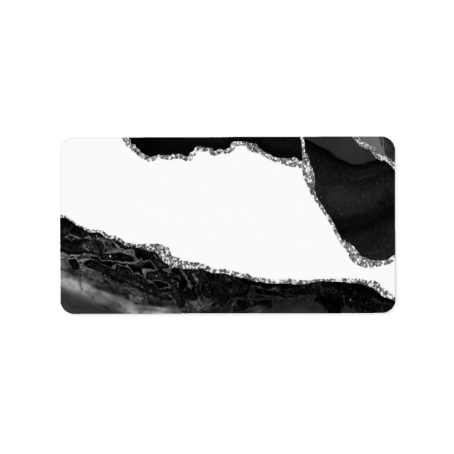 Étiquette Faux Marbled Agate Black White Trendy Modern Stone (Devant)