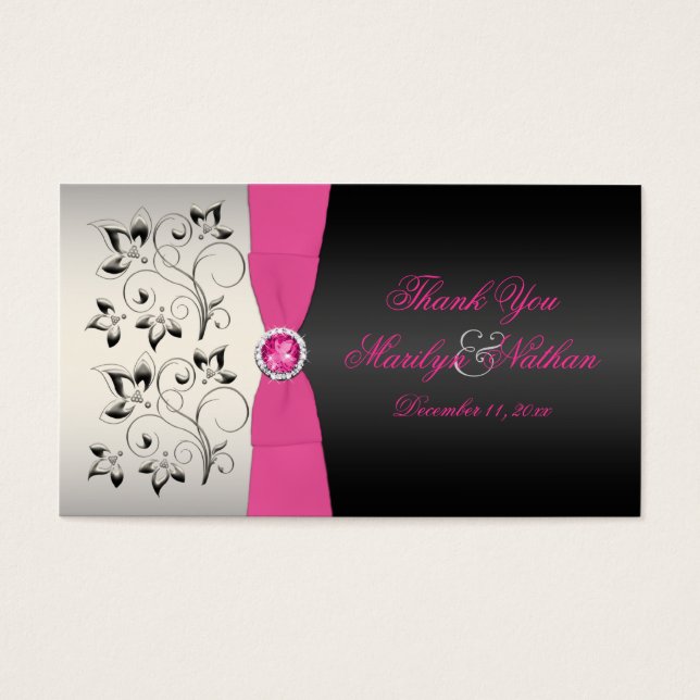 Étiquette Favour mariage rose, noir et argent (Devant)