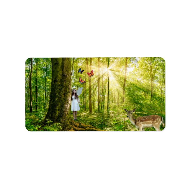 Étiquette Fée dans la forêt magique avec Bambi et papillon (Devant)