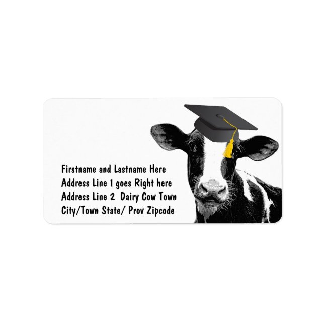 Étiquette Félicitations Graduation Funny Cow en Casquette (Devant)