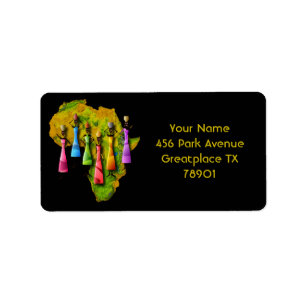 Étiquette Femmes Africaines En Robe Colorée Sur La Carte De 