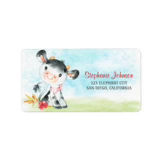 Étiquette Ferme de Baby shower de vache Watercolor