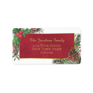 Étiquette Festive Holly & Pine Holiday Adresse de retour