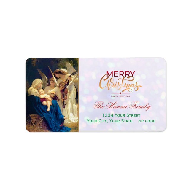 Étiquette Festive Religious Angels Nativity Merry Christmas (Devant)