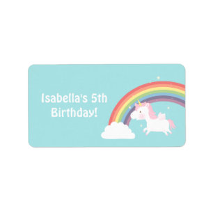 Étiquette Fête d'anniversaire Licorne Arc-en-ciel pour fille