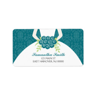 Étiquette Fête des mariées de modèle Damask turquoise