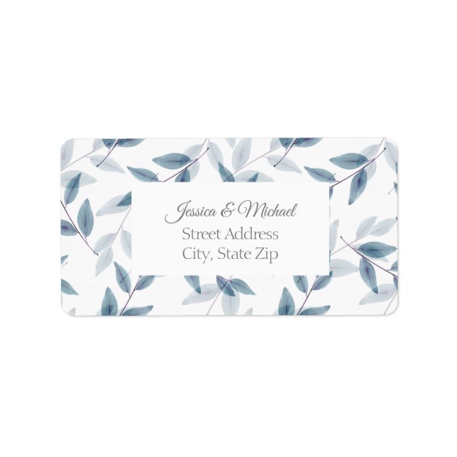 Étiquette Feuille Motif Aquarelle bleu ardoise (Devant)