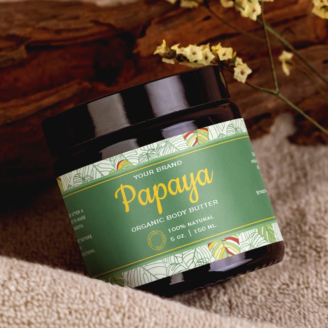 Étiquette Feuille Tropical Cosmétique Jar Wrap-Aro (Wrap-around cosmetics jar label)