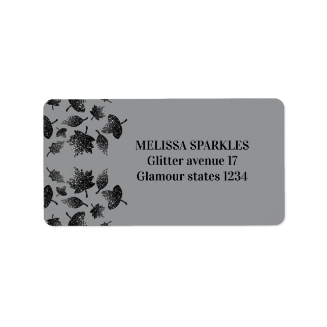Étiquette Feuilles gris brillant en argent automne motif d'a (Devant)