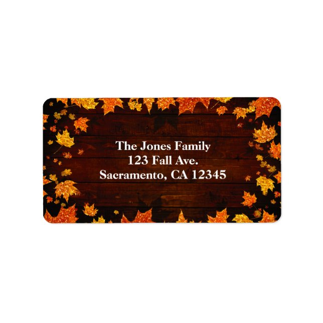 Étiquette Feuilles Pailletées de l'Automne Rustique Élégant (Devant)