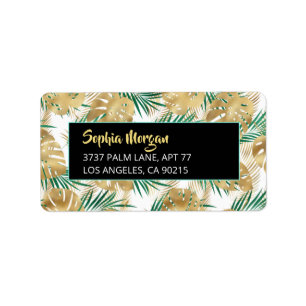 Étiquette Feuilles tropicaux Gold & Green, Nom Adresse Wht/B
